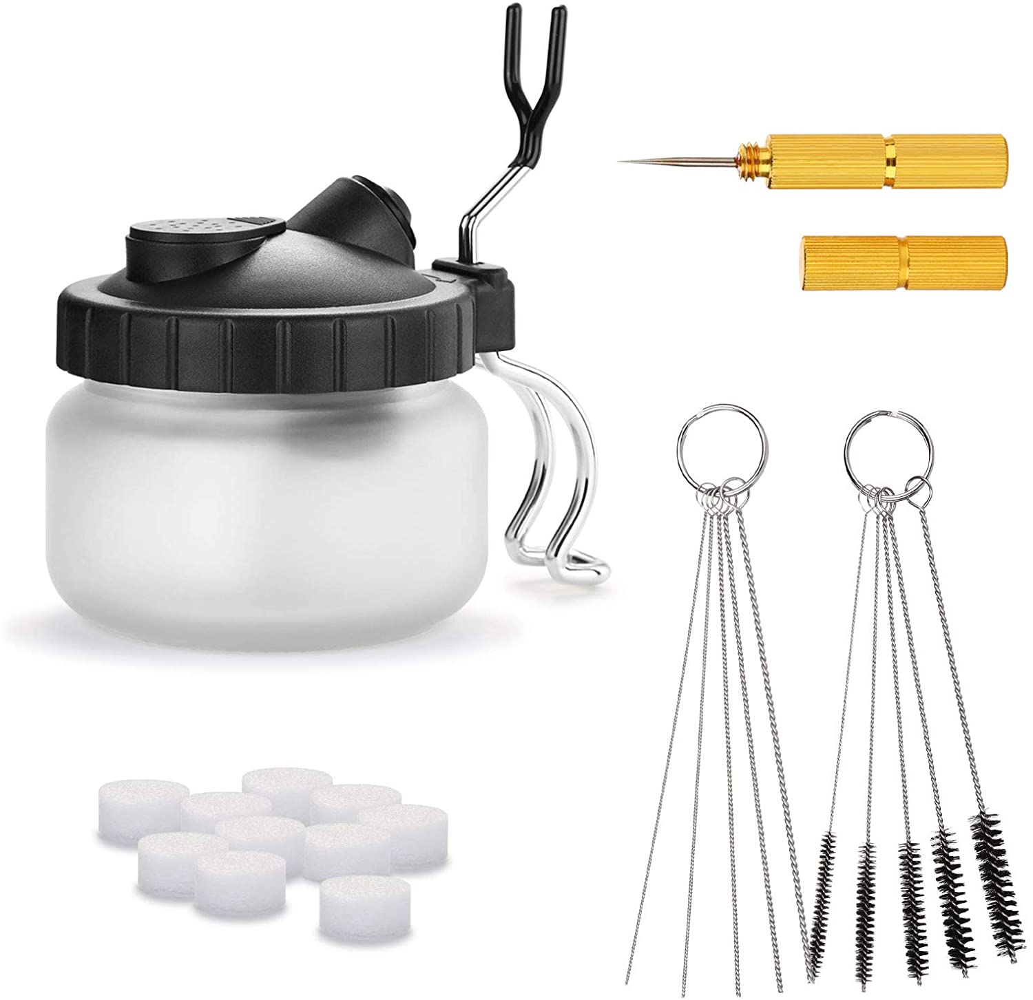 Airbrush Cleaning Kit, Glass Airbrush Cleaning Pot with Cleaning Needle,  Airbrush Filters, Scraper Needle, Cleaning Needle and Tube Brushes