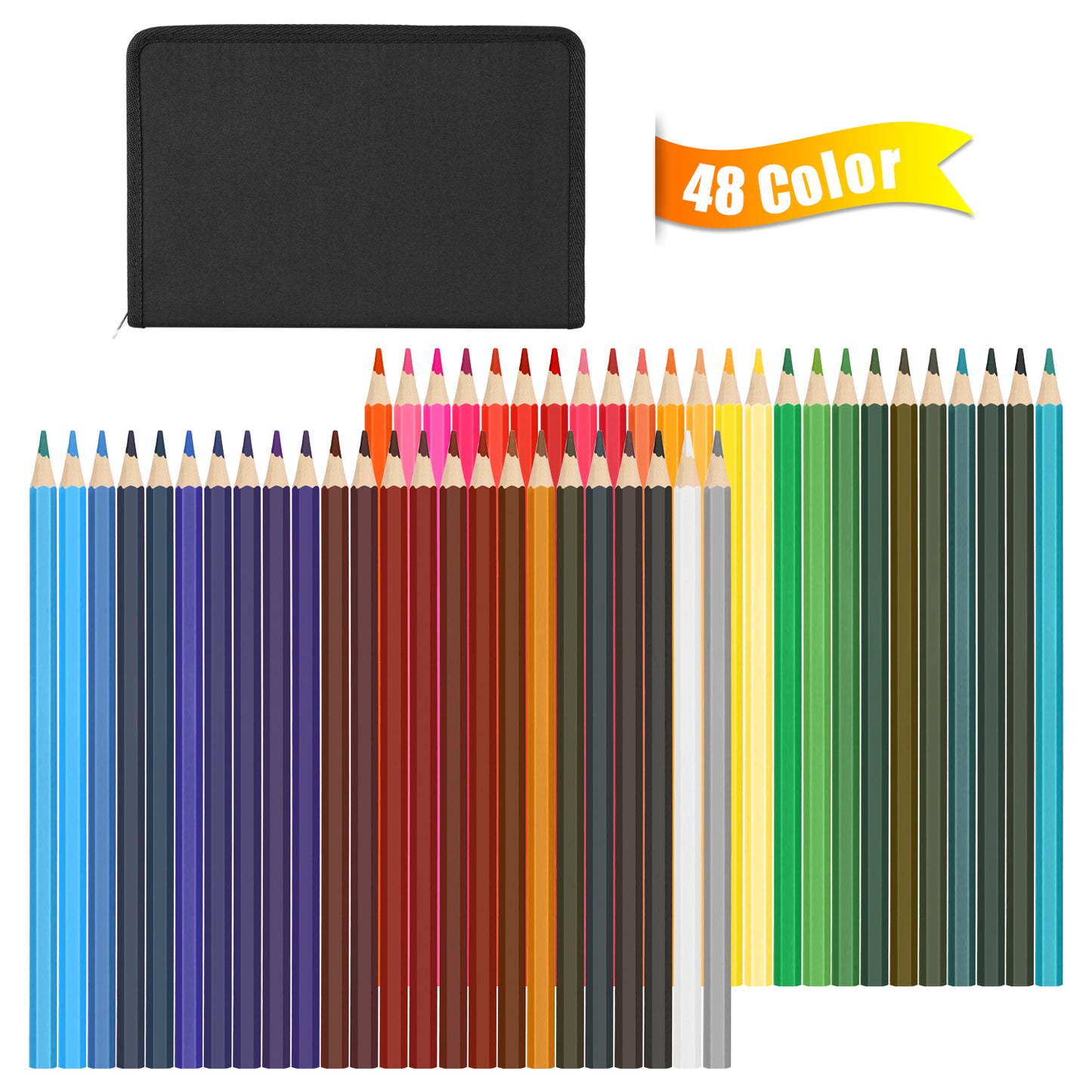 Professional Watercolor Pencils Set, 48 Colored Pencils with Dip Pens,Pencil Extender,Three 2B Pencils,Water Brush pen,Pencil sharpener and Zipper Case