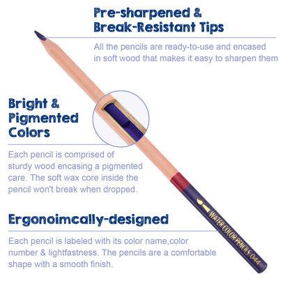 Colored Pencils, Limous 72 Watercolor Pencil Set with Pencil Extender, Paintbrush, Dip Pen and Zippered Case, Ideal for Coloring, Blending, Shading and Drawing