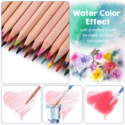 Colored Pencils, Limous 72 Watercolor Pencil Set with Pencil Extender, Paintbrush, Dip Pen and Zippered Case, Ideal for Coloring, Blending, Shading and Drawing