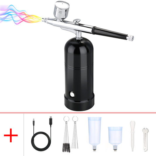 Airbrush Kit Air Brush Pen,Mini Air Compressor Airbrush Kit USB Rechargeable and Portable Airbrush Gun for Make up, Tattoo, Nail Art, Cake, Face Paint and Model Painting, Black