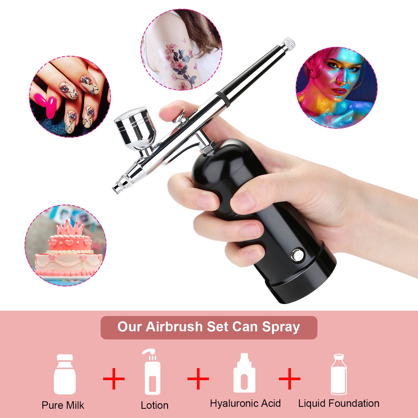 Airbrush Kit Air Brush Pen,Mini Air Compressor Airbrush Kit USB Rechargeable and Portable Airbrush Gun for Make up, Tattoo, Nail Art, Cake, Face Paint and Model Painting, Black