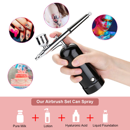 Airbrush Kit Air Brush Pen,Mini Air Compressor Airbrush Kit USB Rechargeable and Portable Airbrush Gun for Make up, Tattoo, Nail Art, Cake, Face Paint and Model Painting, Black