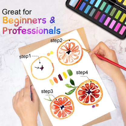36 colors Watercolor Paint Set, Limous Watercolor Paint Set with 36 Watercolor Paints, 1 2B Pencil, 1 Paint Brush, 1 Water Brushes , 1 White Watercolor Paint and 8 Watercolor Papers, Great for Beginners and Professionals