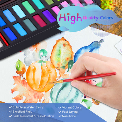 36 colors Watercolor Paint Set, Limous Watercolor Paint Set with 36 Watercolor Paints, 1 2B Pencil, 1 Paint Brush, 1 Water Brushes , 1 White Watercolor Paint and 8 Watercolor Papers, Great for Beginners and Professionals