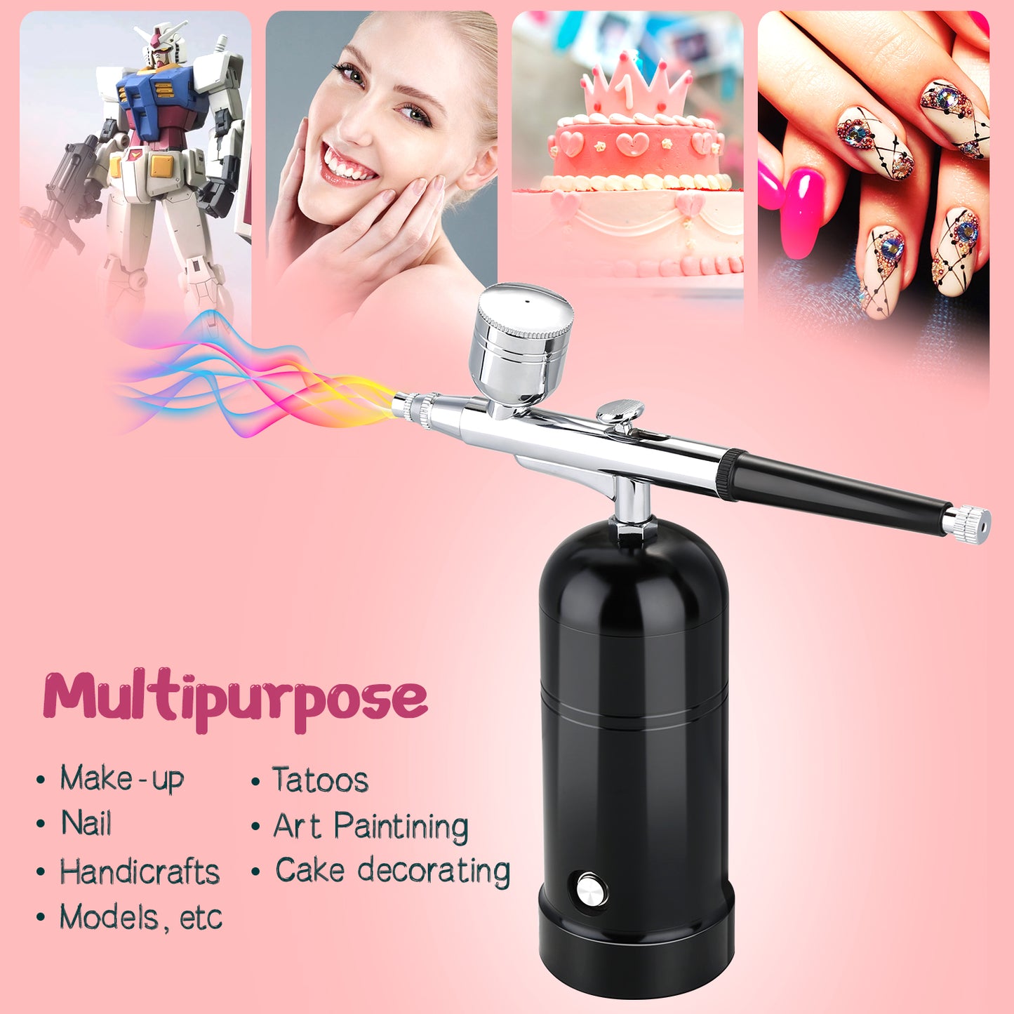 Airbrush Kit Air Brush Pen,Mini Air Compressor Airbrush Kit USB Rechargeable and Portable Airbrush Gun for Make up, Tattoo, Nail Art, Cake, Face Paint and Model Painting, Black