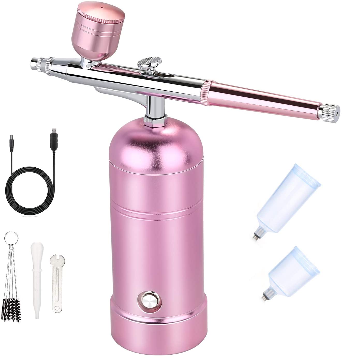 Air Brush Pen, Mini Air Compressor Airbrush Kit USB Rechargeable and Portable Airbrush Gun - Pink