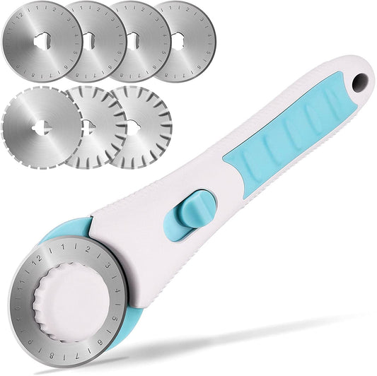 Rotary Cutter, 45mm Rotary Cutter Set with 7 Replacement Rotary Blades and Safety Lock - Light Blue