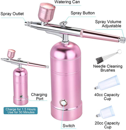 Air Brush Pen, Mini Air Compressor Airbrush Kit USB Rechargeable and Portable Airbrush Gun - Pink