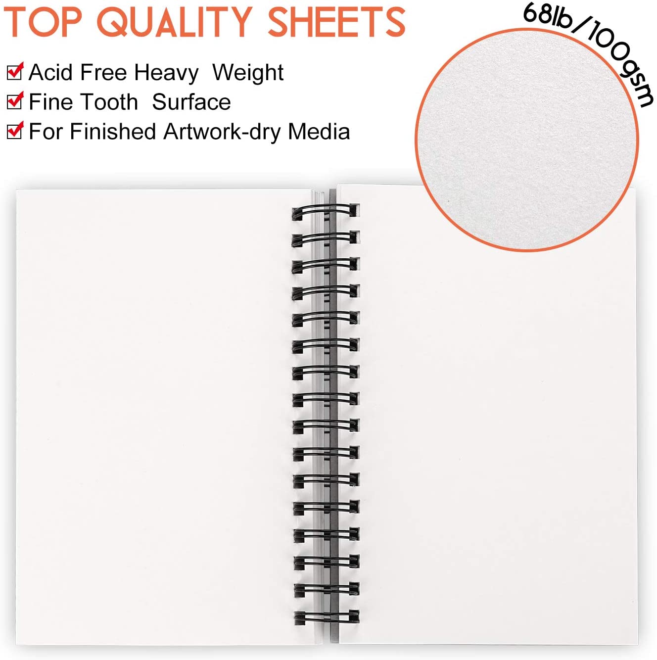 5.5 x 8.5 Sketchbook Set, Top Spiral Bound Sketch Pad, 2 Packs 100-Sheets  Each (68lb/100gsm), Acid Free Art Sketch Book Artistic Drawing Painting