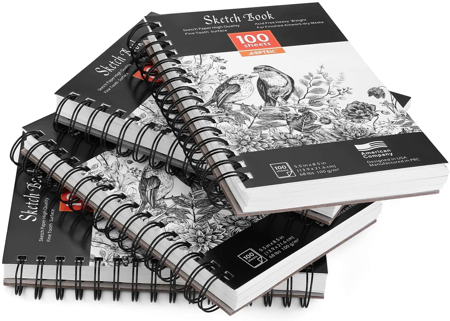 9 X 12 Inches Sketch Book, Top Spiral Bound Sketch Pad, 4 Pack 100-Sheets  Each (