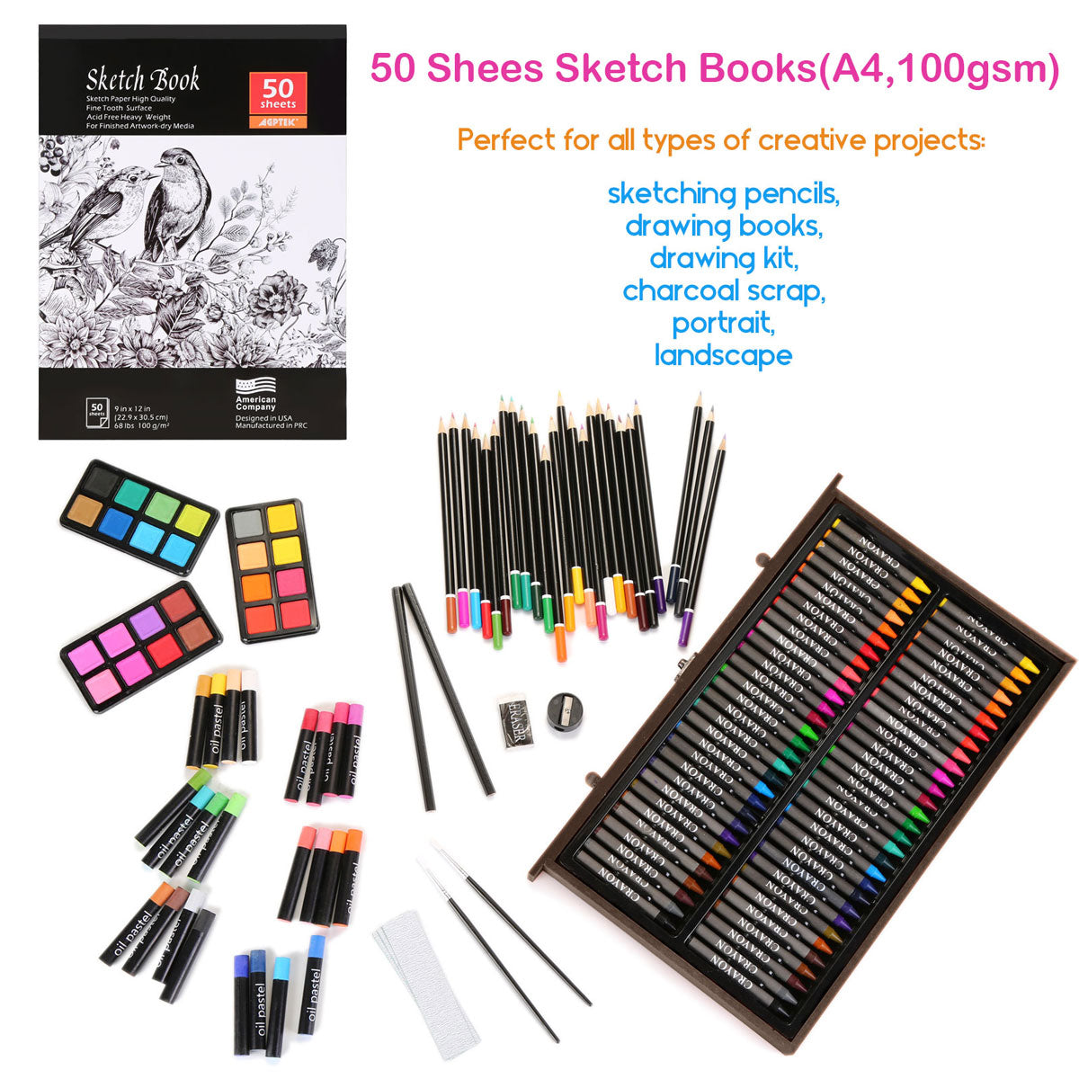 Art Set, 141 Pieces Deluxe Art Set, Wooden Painting Case & Art Supplies Kit  with Crayons, Colored Pencils, Sketch Pencils, Paint Brushes, Sharpener