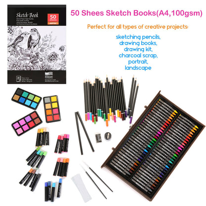 Art Set, 141 Pieces Deluxe Art Set, Wooden Painting Case & Art Supplies Kit with Crayons, Colored Pencils, Sketch Pencils, Paint Brushes, Sharpener and Eraser