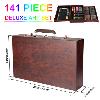 Art Set, 141 Pieces Deluxe Art Set, Wooden Painting Case & Art Supplies Kit with Crayons, Colored Pencils, Sketch Pencils, Paint Brushes, Sharpener and Eraser